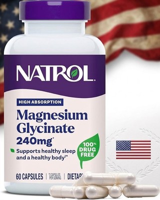 Natrol Magnesium Glycinate 240mg 60 Cap Gentle Sleep Muscle Relaxation Heart Bon