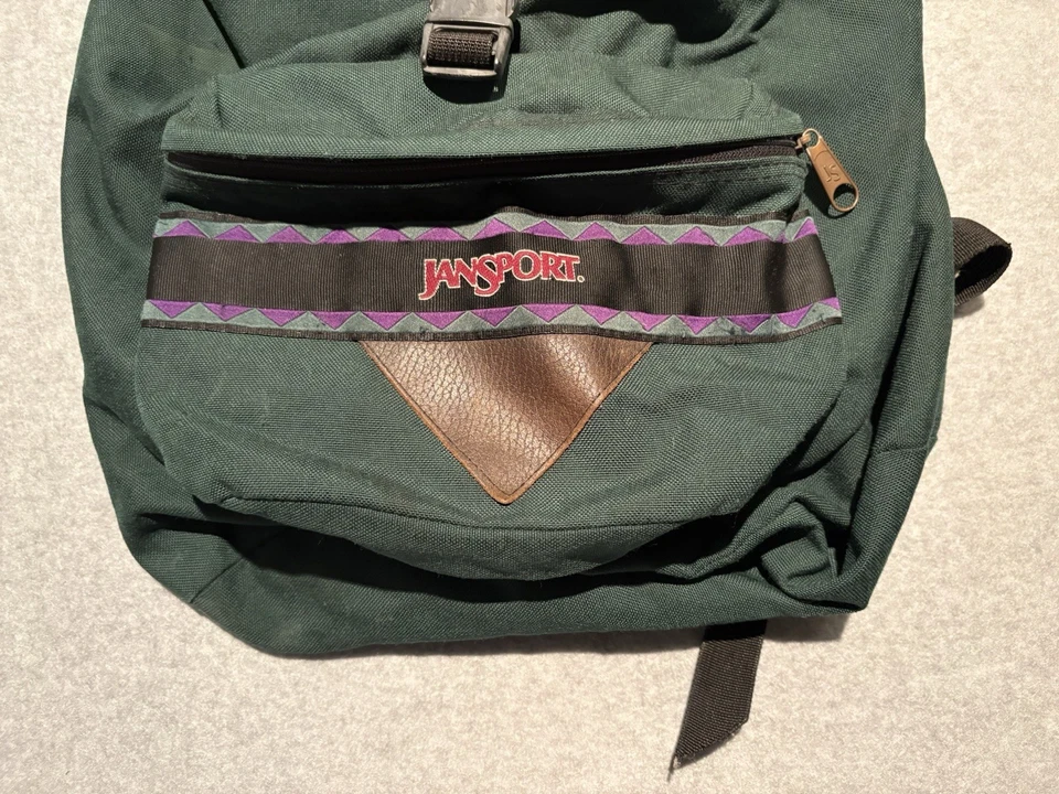 Mochila vintage Jansport AZTEC verde mochila cuero de colección 1994 Jan Sport JS Foto 3 de 4