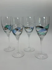 Set Of 4 Luminescence Milano Romania Stained Glass Glasses 10 1/2” Tall
