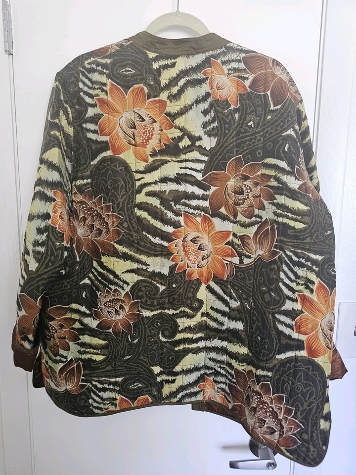 女式花卉图案丝绸和服式夹克 Xl — 第 3/4 张图片