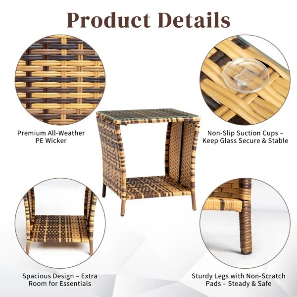 Mesa auxiliar de ratán con marco de hierro degradado amarillo superficie de vidrio Foto 4 de 4