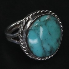 VTG Sterling Silver - NAVAJO Braided Turquoise Cabochon Ring Size 7 - 7g