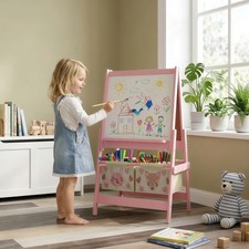 Kids Easel with Paper Roll, 3 in 1 Art Easel for Children with Storage, Pink