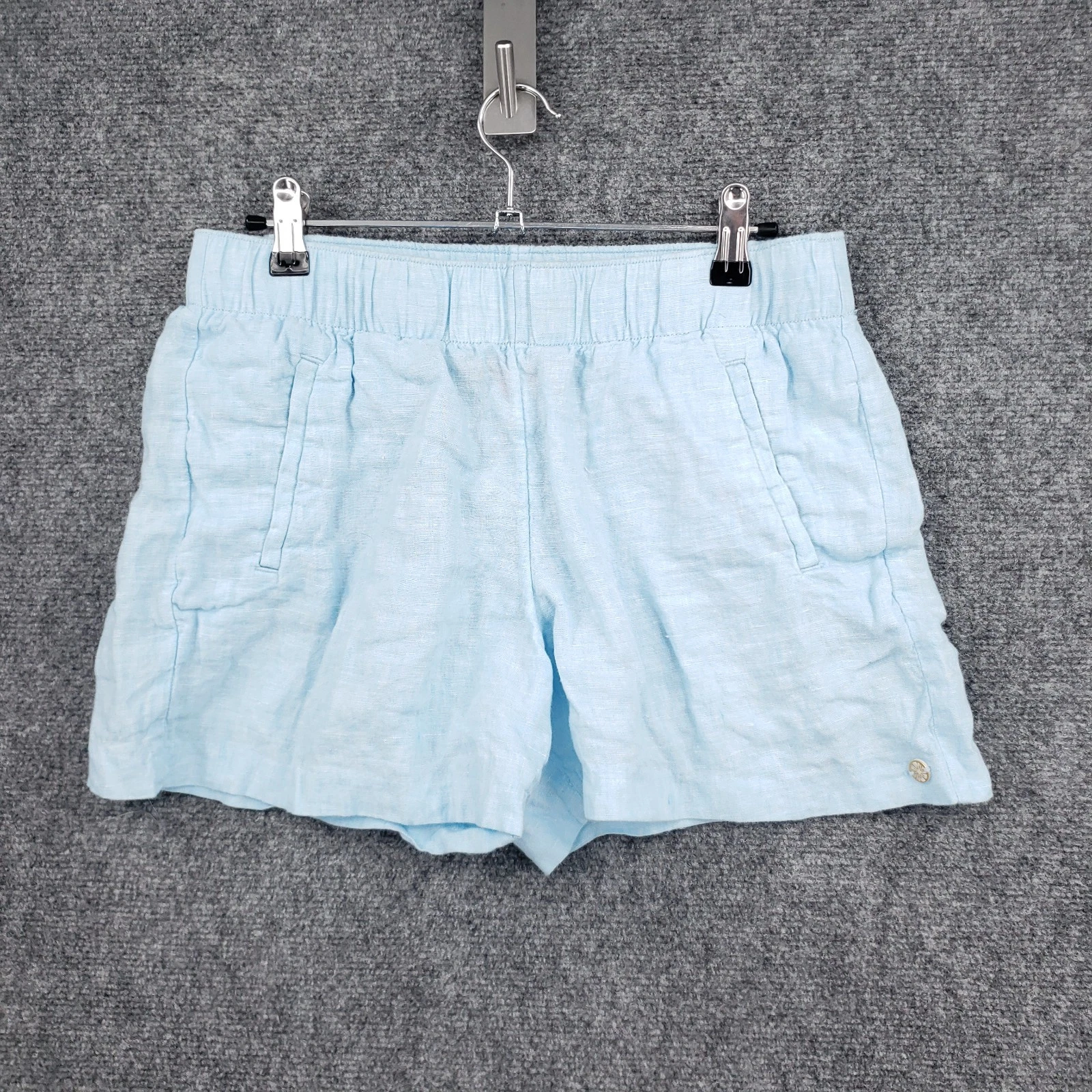 Lilly Pulitzer Shorts Women Small Blue Lilo Linen Elastic Waist Pull On Mid Rise