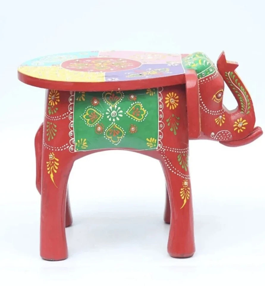 Handmade Wooden Colorful Elephant Shape Floor Side Decorative Stool, Kids Stool - Image 3 of 4