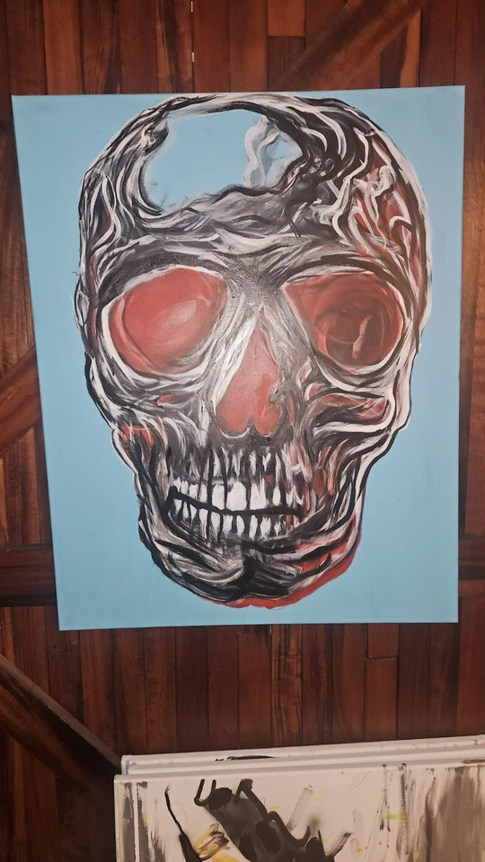 Pintura acrílica original firmada 24x30 de calavera Foto 2 de 2