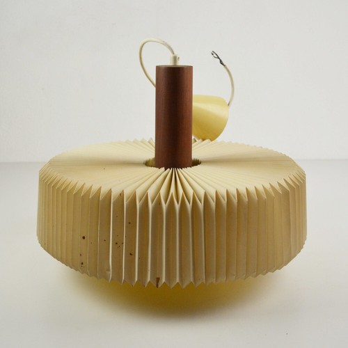 Teak Ceiling Light - Vintage - Old Ceiling Lamp - Pleated Lampshade - Picture 4 of 7
