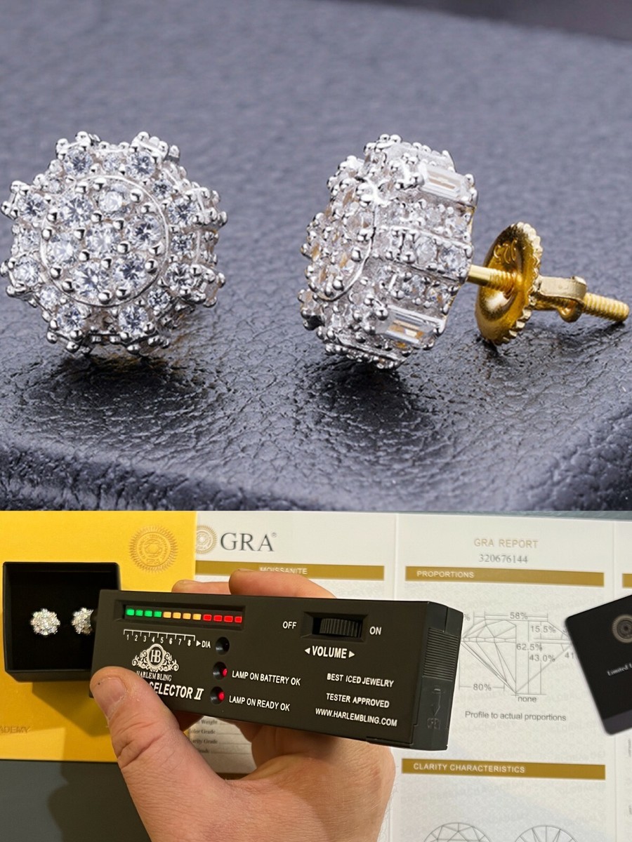 ★ wing bling★ 14k post celis moissanite earrings BIG Moissanite Iced 14k Gold Vermeil Real Earrings Large