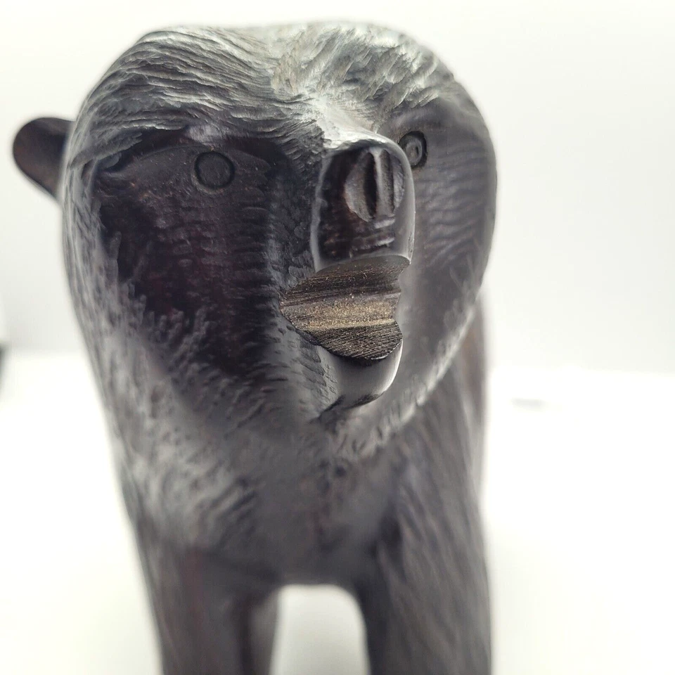Beauty Wooden Carved Bear Brown Blackish Solid Figurine Heavy - Image 3 of 4