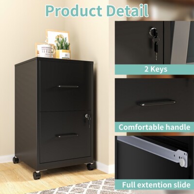 ⭐︎ Metal 2 Drawer File Cabinet Office Lockable Storage Filing