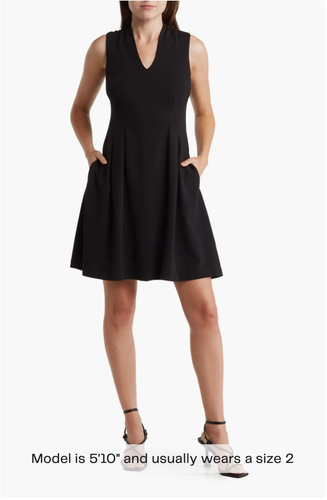 NEW VINCE CAMUTO Black Crepe V-NECK BACK Keyhole FIT & FLARE Cocktail DRESS 6 - Picture 8 of 9