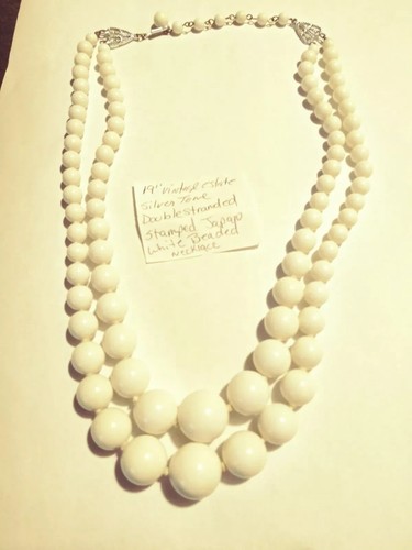 collana vintage estate Giappone timbrata bianca doppio filo perline 19" USA - Foto 2 di 6