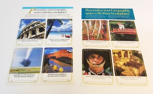 Set of 8 Vintage Bookplates for National Geographic Books from Series in the 80s