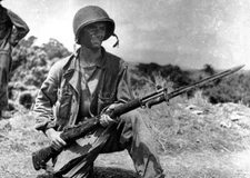 Infantryman on guard with his M1 Garand Rifle Guadalcanal 5x7 WWII Photo 373a