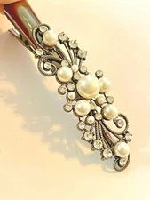 Large black gun metal bling hair clip grip 5” clip bridal prom rhinestones LV153