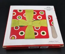 2008 Fitz & Floyd Christmas Present Holiday Cheer Snack Cheese Plate & Spreader