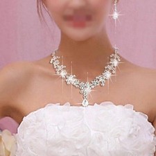 Bridal Wedding Rhinestone Crystal Cubic Necklace Earrings Jewelry Set Party W1