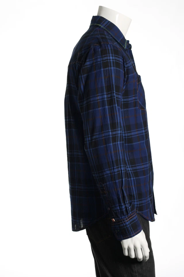 EQ Equilibrio Mens Blue Plaid 100% Cotton Button Down Sport Shirt $125 - Image 4 of 4