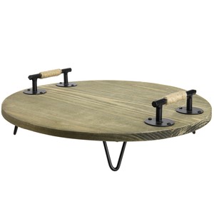 Mygift 12 Inch Round Brown Wooden Serving Tray With Matte Black Metal Handles Ebay