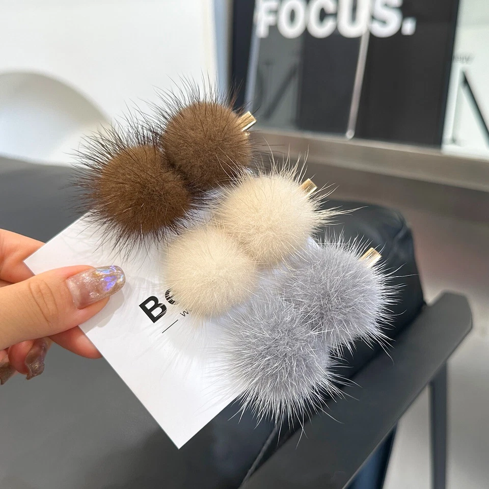 Horquilla de piel de visón real para niños adultos horquilla pinza para el cabello garra para el cabello bola de pelo pasador Foto 3 de 4