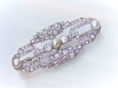 Broche ancienne Art Nouveau en argent 800 avec 3 perles – broche barrette vers 1900 - France