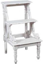 Trittleiter IN Holz Über Mahagoni Weiß 3 Schritte Geschnitzt Hand Antik Möbel