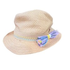 Addie  Tate Girls Fedora Style Hat with Pastel Stitched Trim and Bow Party