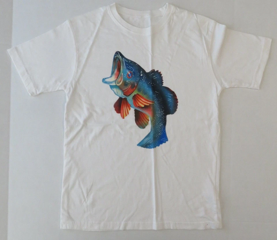 Tee Shirt Junior Sz. 10-12 Fishing Summer Fun Organic Cotton Wes and Willy Fish Foto 2 de 4