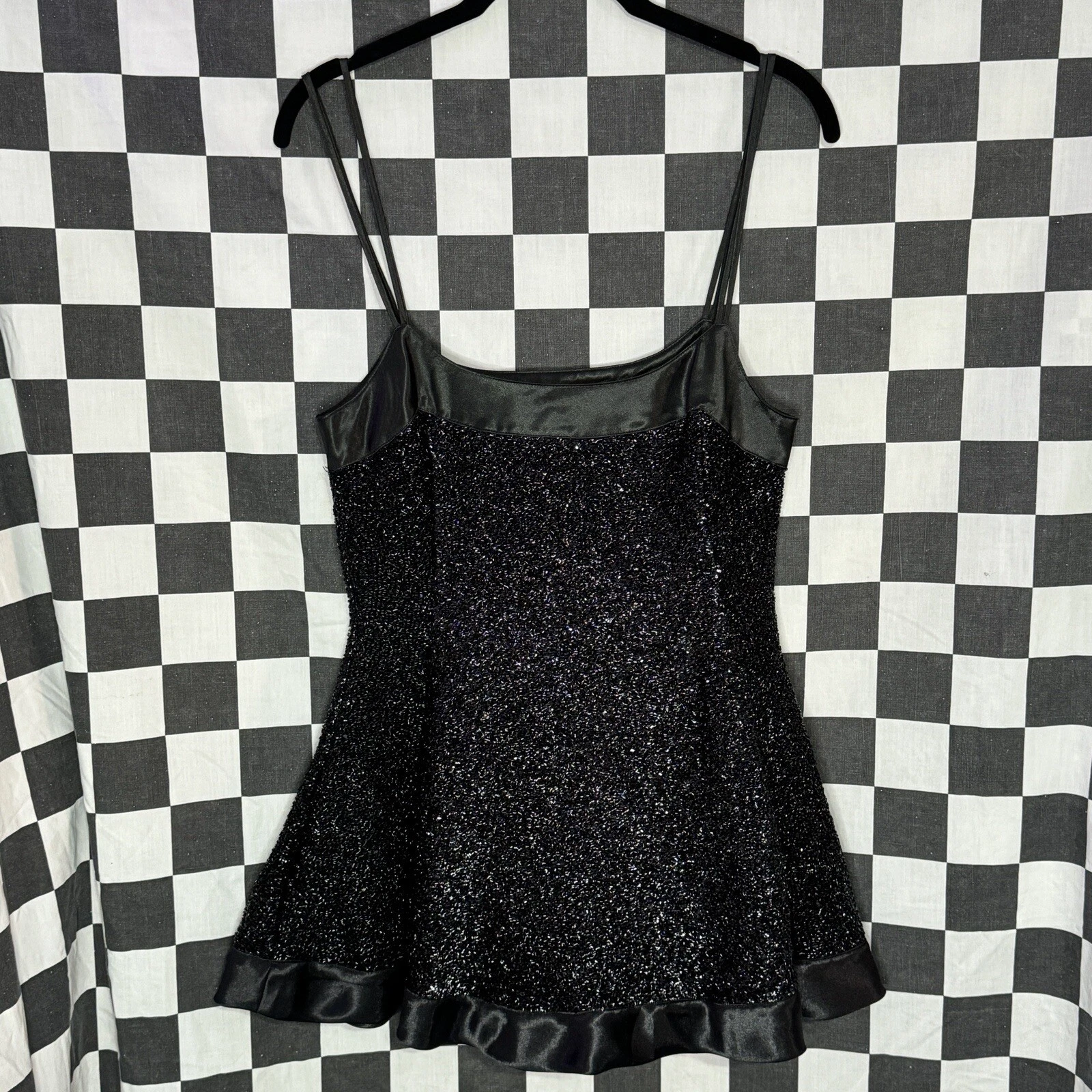UNDERCOVER Mini abito vintage anni '80 VICTORIA'S SECRET nero metallo metallizzato metallo slip LBD NYE y2k P S