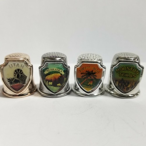Utah, Nebraska, Puerto Rico. Huston, Texas Shield Charm Thimbles Lot of 4 - Picture 3 of 8