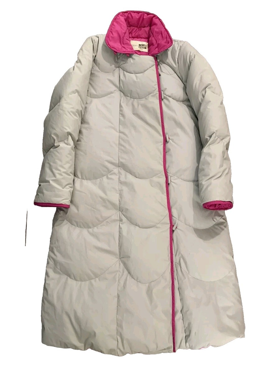 Vintage Sears Down Puffer Trench Coat Jacket Womens 12 Gray Pink