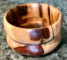 ELM WOOD BOWL HAND TURNED WITH PAUA SHELL INLAY