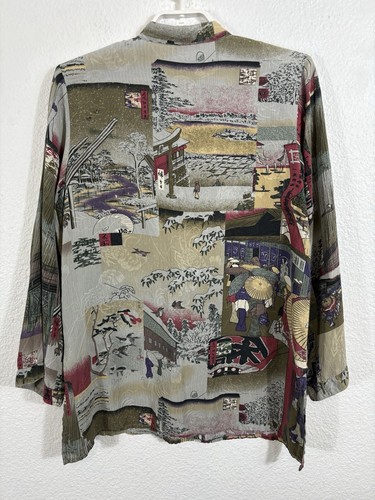 Citron Santa Monica Top Size M Long Sleeve Silk Novelty Print Button Up - Picture 11 of 13