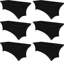Obstal 6 Pack Stretch Spandex Table Covers for 6 Foot 6FT | 6 Pack, Black 