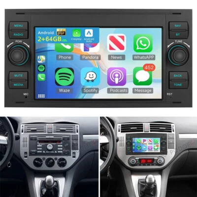 PODOFO Für Ford Focus C-Max 2003-2010 Kuga Android 15 Autoradio Carplay GPS Navi 2+64GB