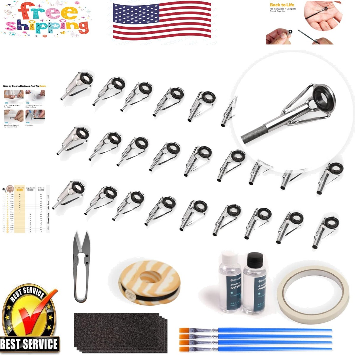 Lightweight Fishing Rod Repair Kit with 36 Tips for Freshwater