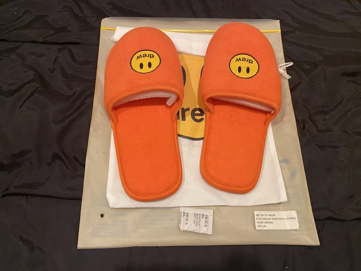 NEW Drew House x Justin Bieber Mascot Slippers, Orange - L/XL (Mens US 8-10)