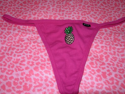 Victoria's Secret PINK Sexy V-String Strappy LOGO Pink Thrill w/Hawaii Pineapple