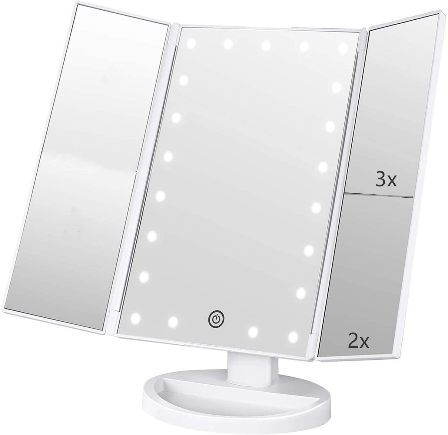 Specchio Con Luce,Specchi Da Tavolo Con Touch Screen Tri-Fold, Ingrandimento 1X 