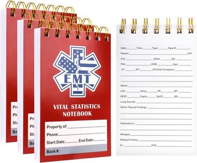 3 Pack First Responders Vital Statistics Notebook, 5.7'' X 3.5'' Emergency Medical