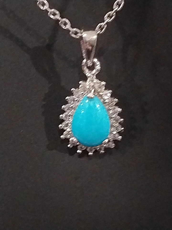 Colgante HALO de circón blanco turquesa de la Bella Durmiente Plat/S. Silver, TCW = 1,0 Foto 3 de 4