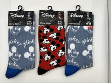 NWT Disney Mickey Mouse Crew Socks Lot of 3 Red Blue Grey Novelty Size 9-13