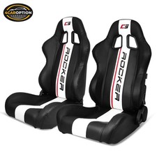 Universal Reclinable Pair Racing Seat Dual Slider Black Pu Wh Stripe