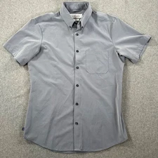Mizzen+Main Short Sleeve Performance Button Down Medium Trim Fit Gray Micro Dot