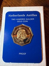 1976 Netherlands Antilles 200 Guilders Gold Proof Coin – Queen Juliana – Box & C