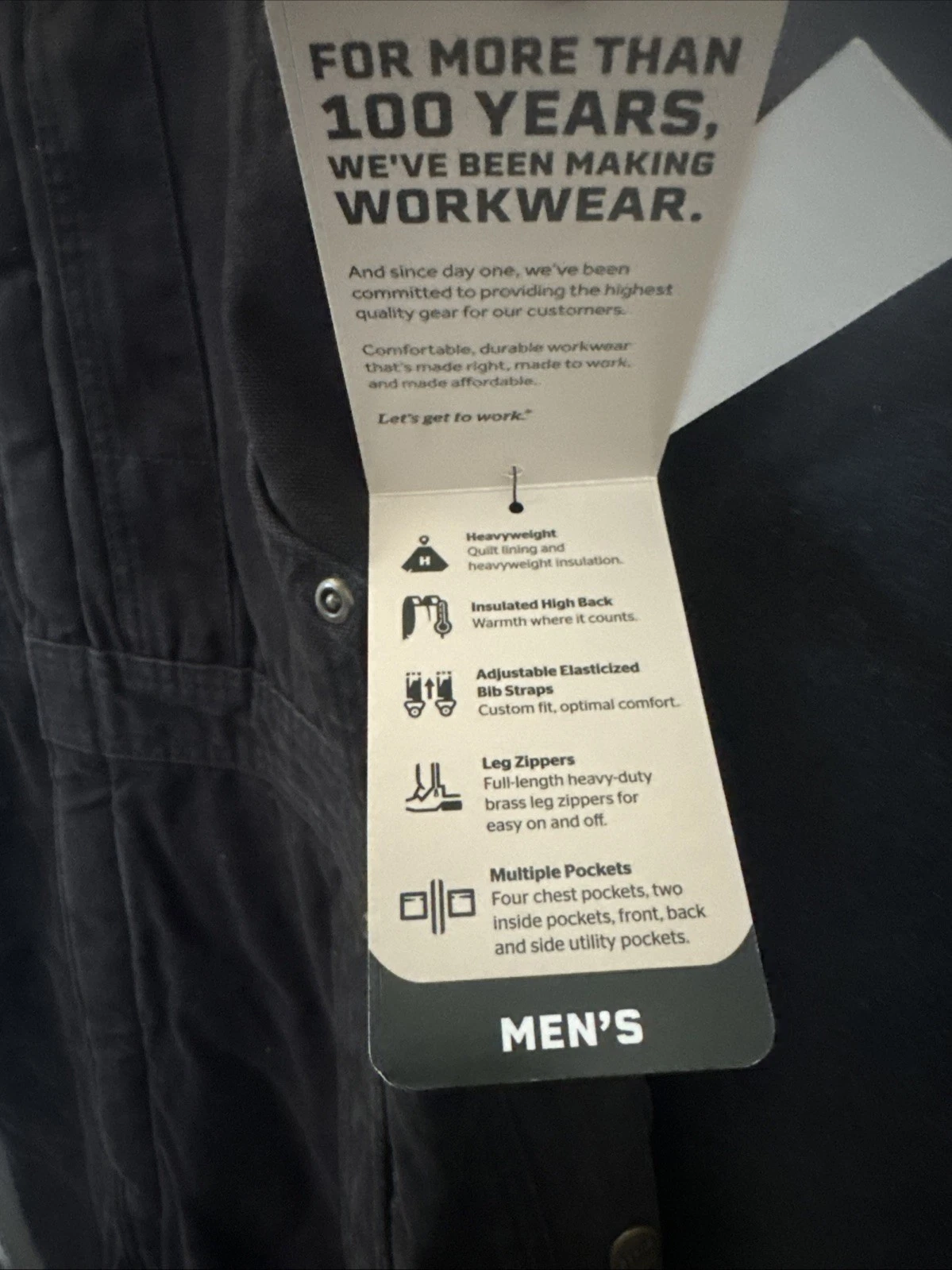NWT - Berne Mens LARGE TALL Black Heartland Insulated Washed Duck Bib Overalls image 3