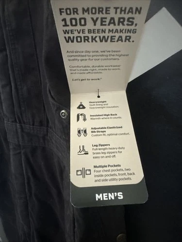 NWT - Berne Mens LARGE TALL Black Heartland Insulated Washed Duck Bib Overalls image 3