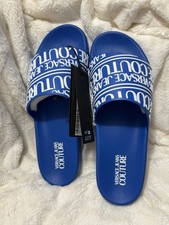 NWT   Versace Jeans Couture Men  s Fondo Slides EU45 US 12 Blue White Logo 150