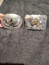 Lot Of 2 - Vintage Metal Western Rodeo Roping Cowboy Belt Buckle  Horse Buckle