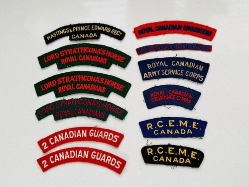 Job Lots 12 WW2 Era Canada Military Army Shoulder Title Badges Guards, Horse Etc
